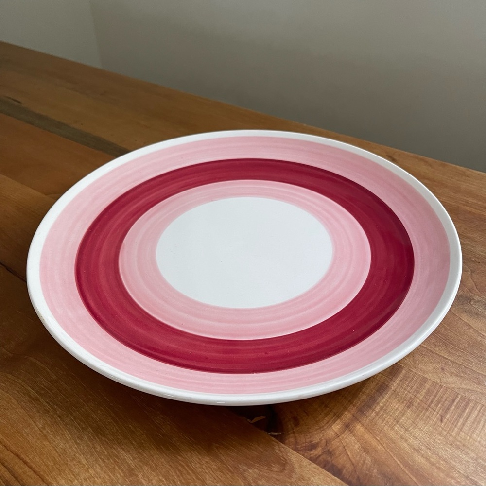 Vintage Fiesta Stone By Metasco Pink Red Ironstone 12" Plate Hand Painted 9501
